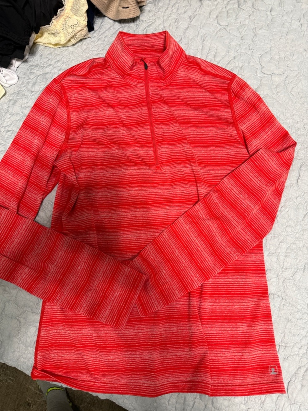 EMS- Women’s Bright Redish/Orange Striped Quarter-Zip Pullover